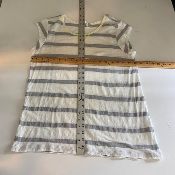 Joie Shirt Womens S Small White Gray Linen Short Sleeve Striped Crew Neck Tee - Picture 6 of 10